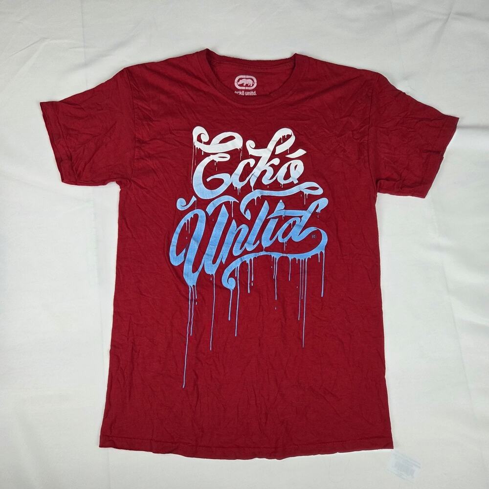 Ecko Unltd Men's Red Graphic Drip Logo T-Shirt Size M Rawthentic Since 1972